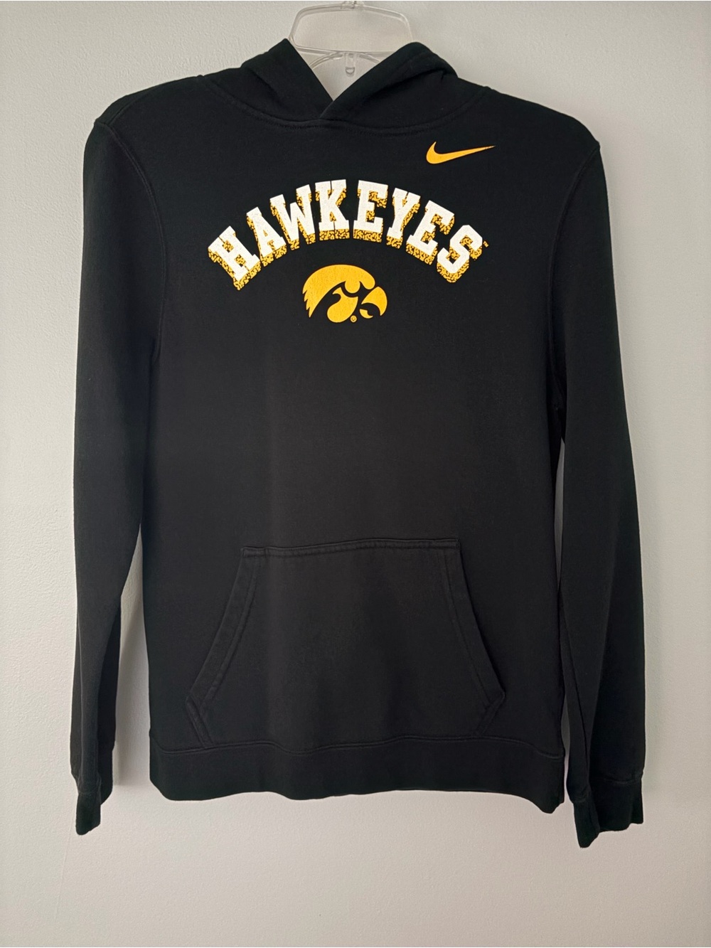 Nike Black Hoodie with Yellow Hawkeyes Logo - Kids